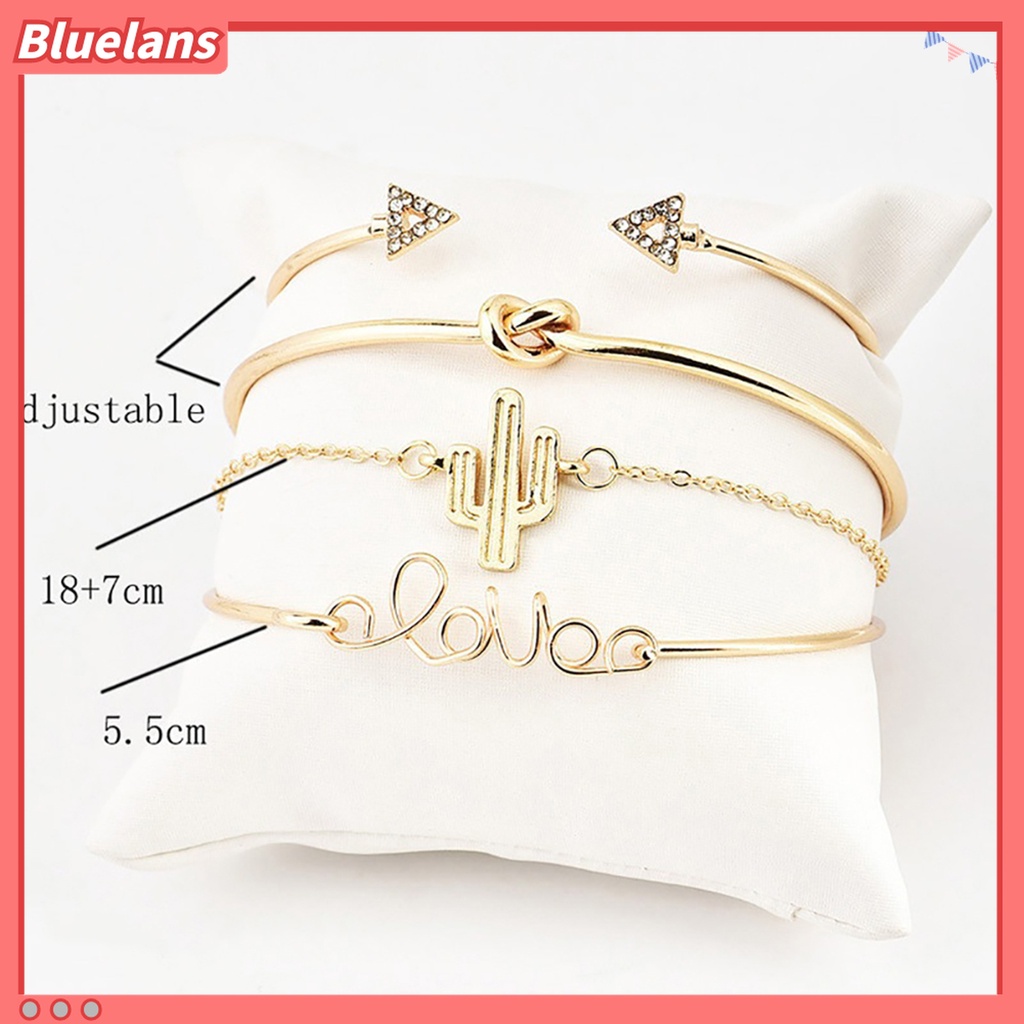 4pcs / Set Gelang Rantai Tangan Model Terbuka Dapat Disesuaikan Untuk Pesta