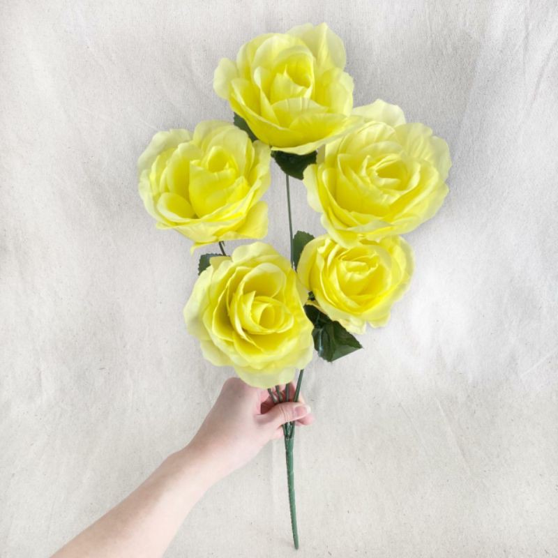 Bunga Artificial Mawar Rose Italy X5 Bunga Artificial / Bunga Plastik / Bunga Dekorasi / Pernikahan-Kuning