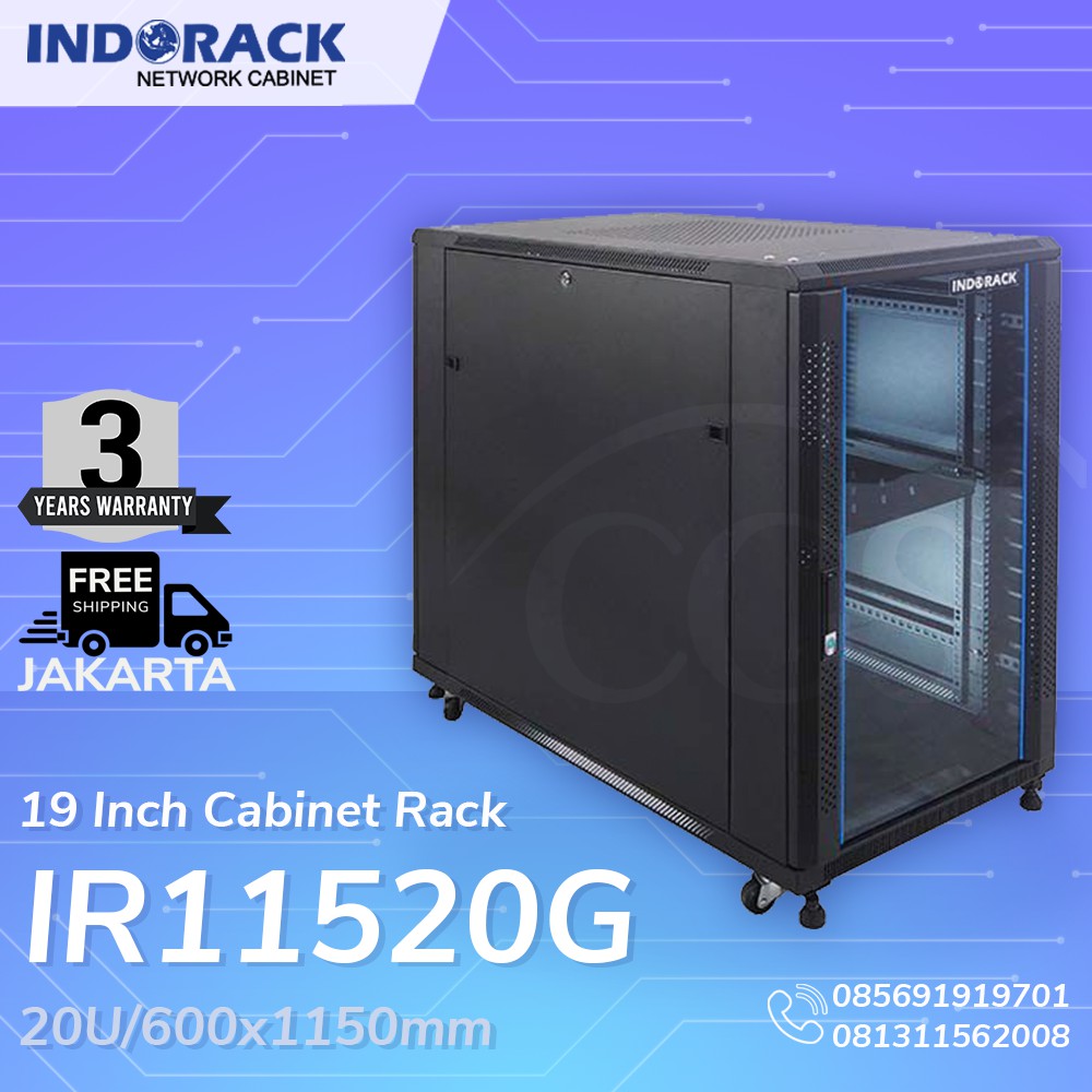 IR11520G - 20U Close Rack Depth 1150mm Glass Door 19&quot; - INDORACK