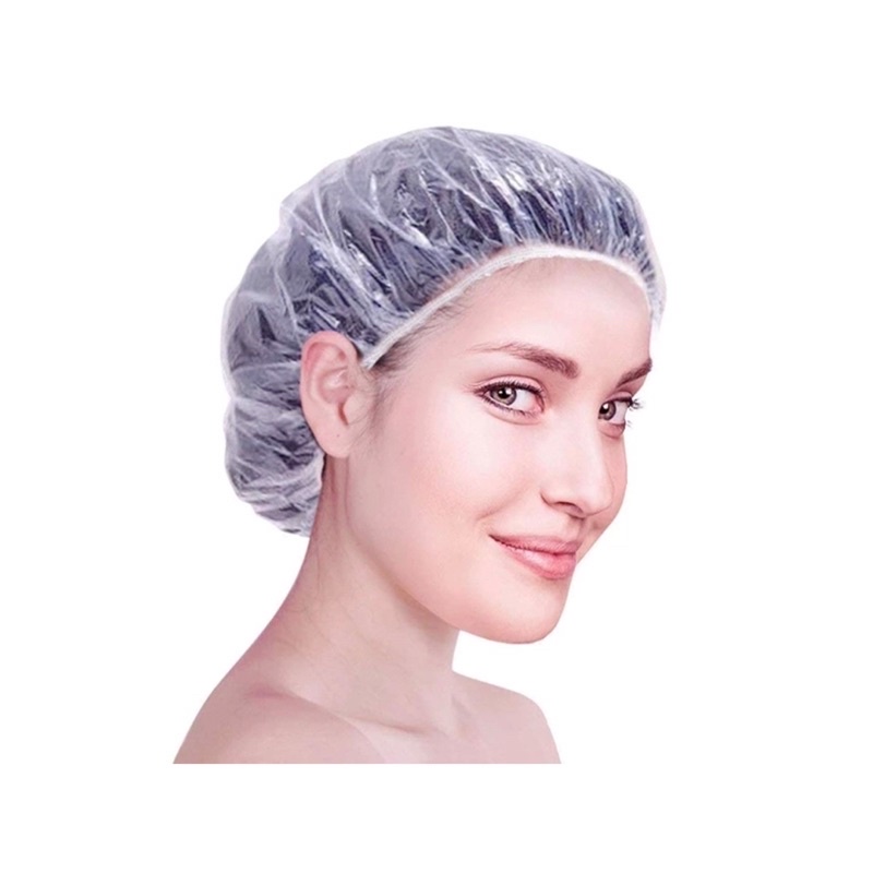 100pcs SHOWER CAP PLASTIK MURAH SEKALI PAKAI DISPOSIBLE SHOWER CAPS