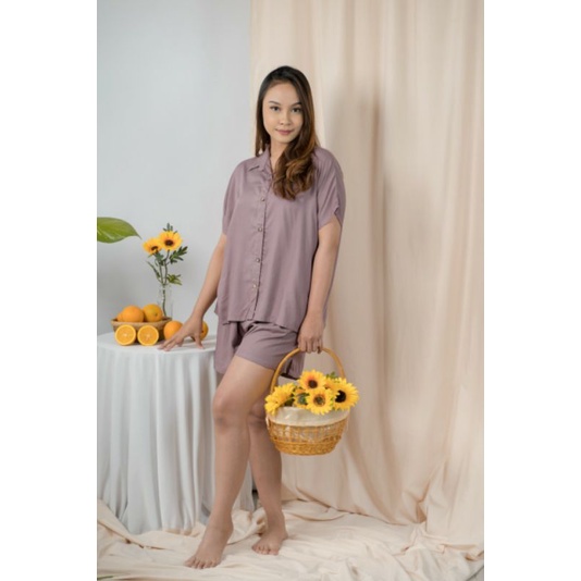 COCO - DALMI SET - Setelan Wanita - Homewear - Set Rayon - Busui Friendly - Fashion Wanita-DARK LILAC