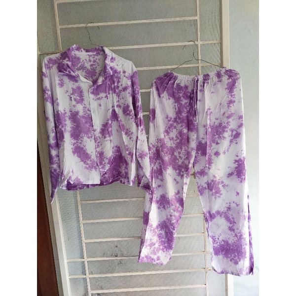 Setelan Kemeja Panjang Tiedye Celana Kulot One Size