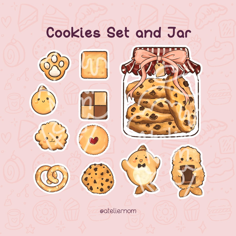 

[AtelierNom] Kawaii Aesthetic Cookies in Jar bundles sticker, untuk planner, bujo, scrapbook