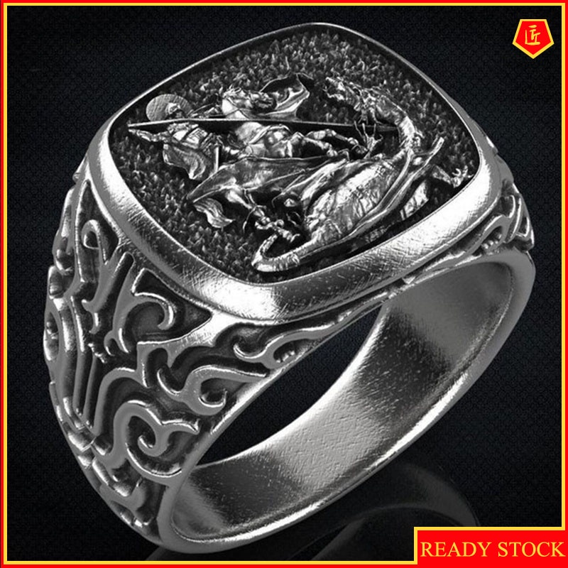 [Ready Stock]Creative Personality Men's Silver Retro Hero Ring