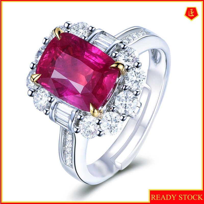 [Ready Stock]Women's Luxury Fashion Rose Red Square Diamond Ring