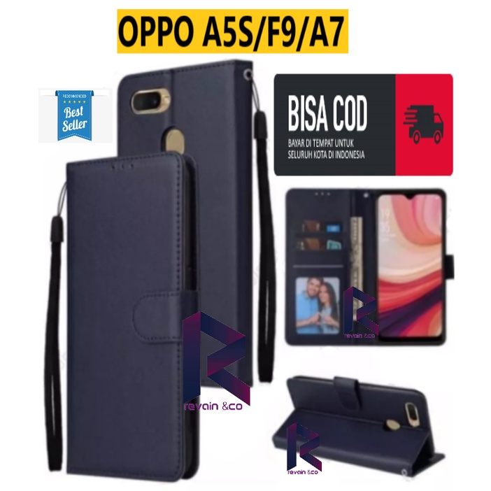 OPPO A5S/F9/A7 CASING DOMPET FLIP WALLET LEATHER KULIT PREMIUM SARUNG BUKA TUTUP FLIP CASE OPPO A5S F9 A7