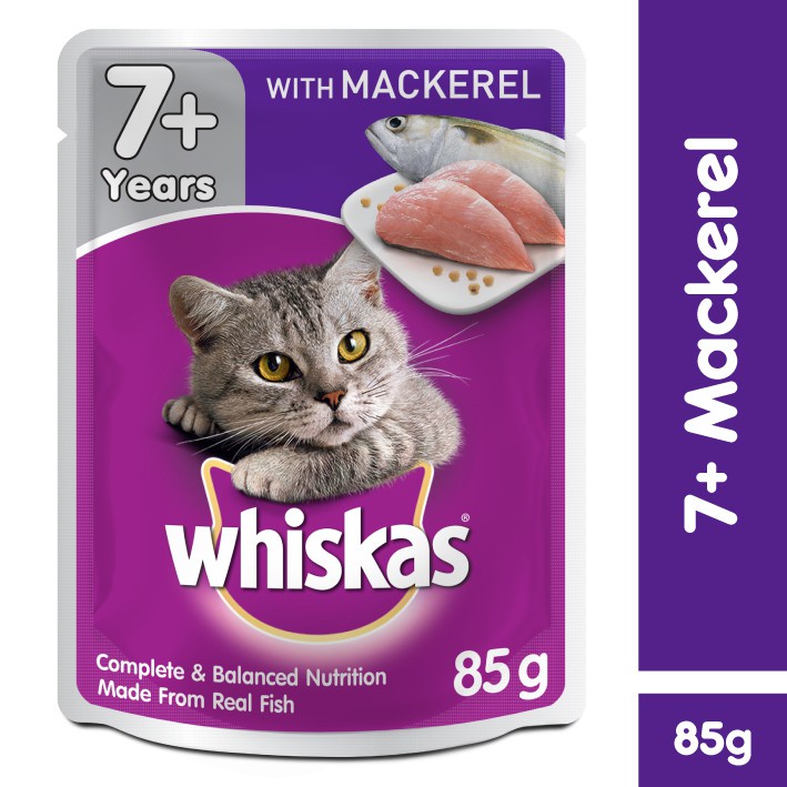 WHISKAS® Makanan Kucing Basah Pouch Senior rasa Mackerel 85gr -  Isi 6-1