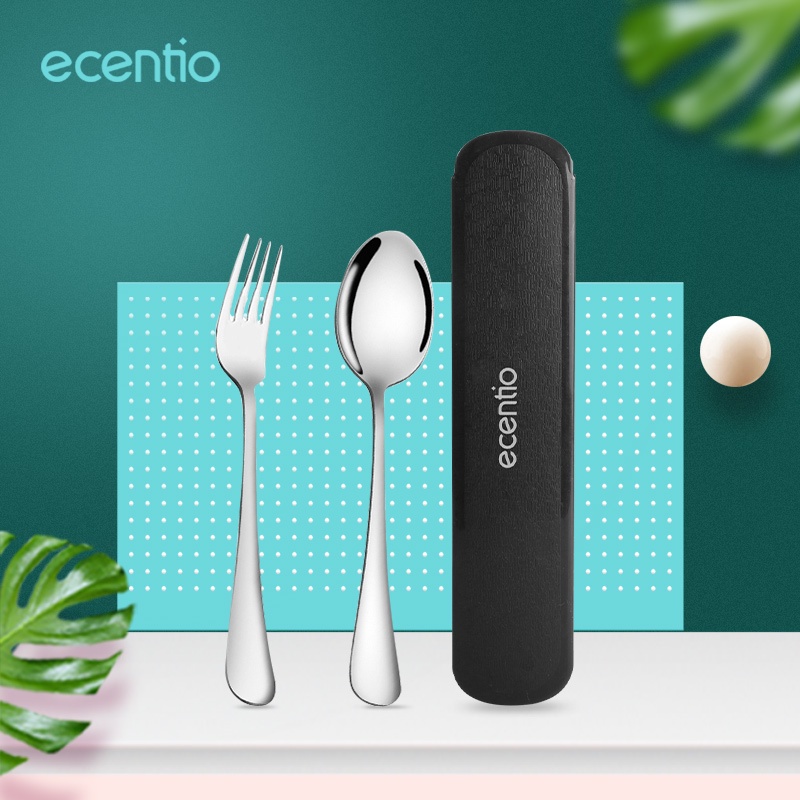 ecentio &amp; FOODI 2/3/4 pcs Sendok Makan / Stainless Steel/Dengan Kotak Berbahan Stainless Steel Sumpit Sendok Set