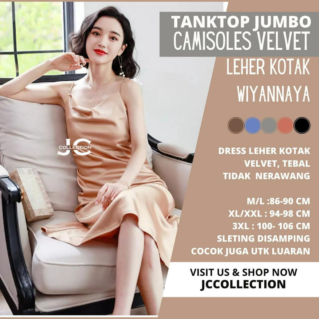 Dress Kamisol sexy Saten  Tali kecil Tanktop Wanita Gaya Korea  Wieyanna / Tanktop Oversize Velvet Tebal