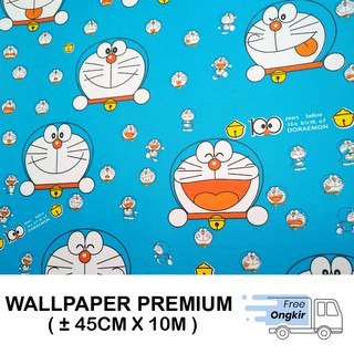 Wallpaper Stiker  Dinding  Motif Kotak Doraemon  Biru Size 