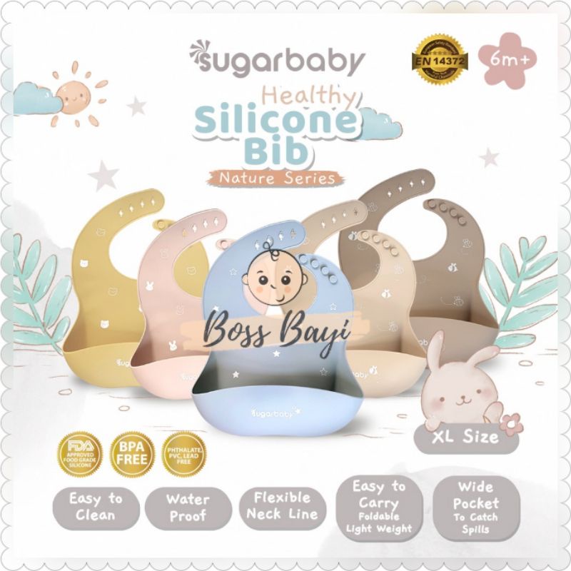 SUGARBABY Healthy Silicone Bib Nature Series /Celemek Makan Bayi Anak Silikon Sugar Baby