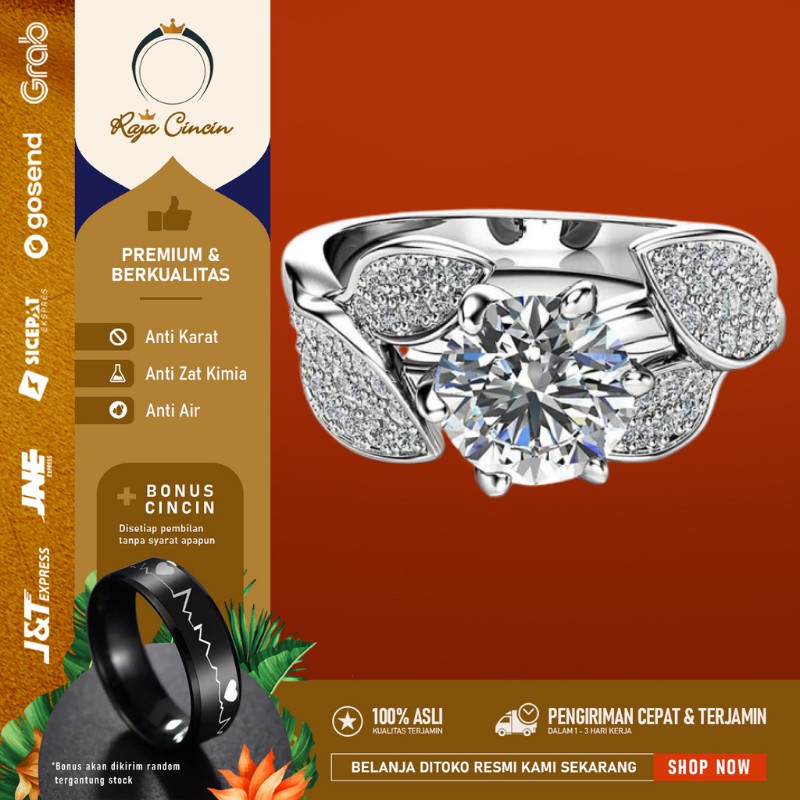 Cincin Titanium Wanita Anti Karat Berlian Putih Perak 925