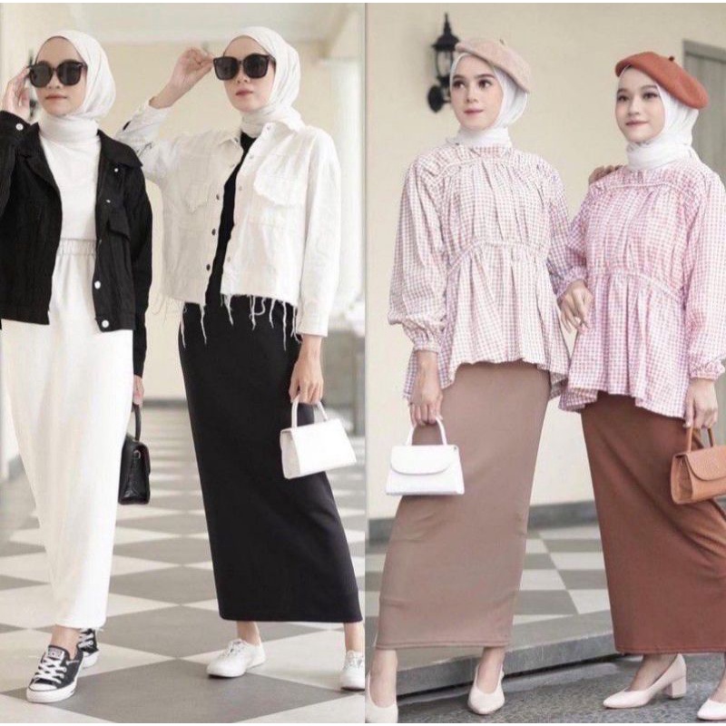 Rok span panjang scuba premium maxi polos hitam putih wanita