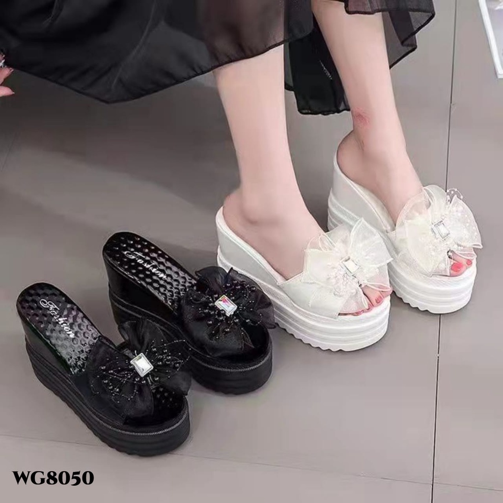 PRF Sandal Wedges Ribbon Highsole Diamond &amp; Pearl Korea Shoes WG8050