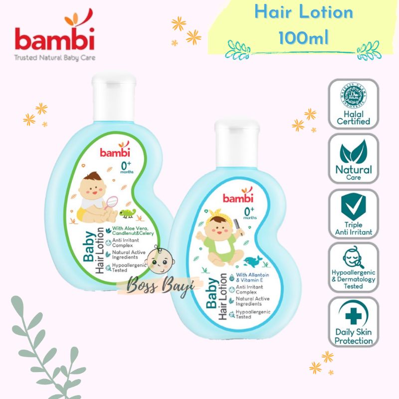 BAMBI - Hair Lotion 100ml Allantoin Vit E / Candlenut Aloe Vera Celery (Mintak Rambut Bayi)