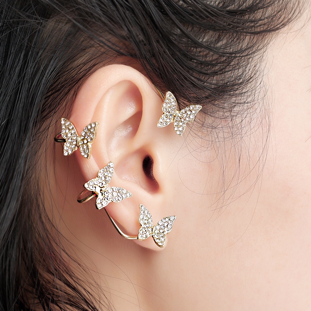 Anting Kait Desain Kupu-Kupu Bahan Logam Aksen Zirkon Gaya Korea Untuk Wanita