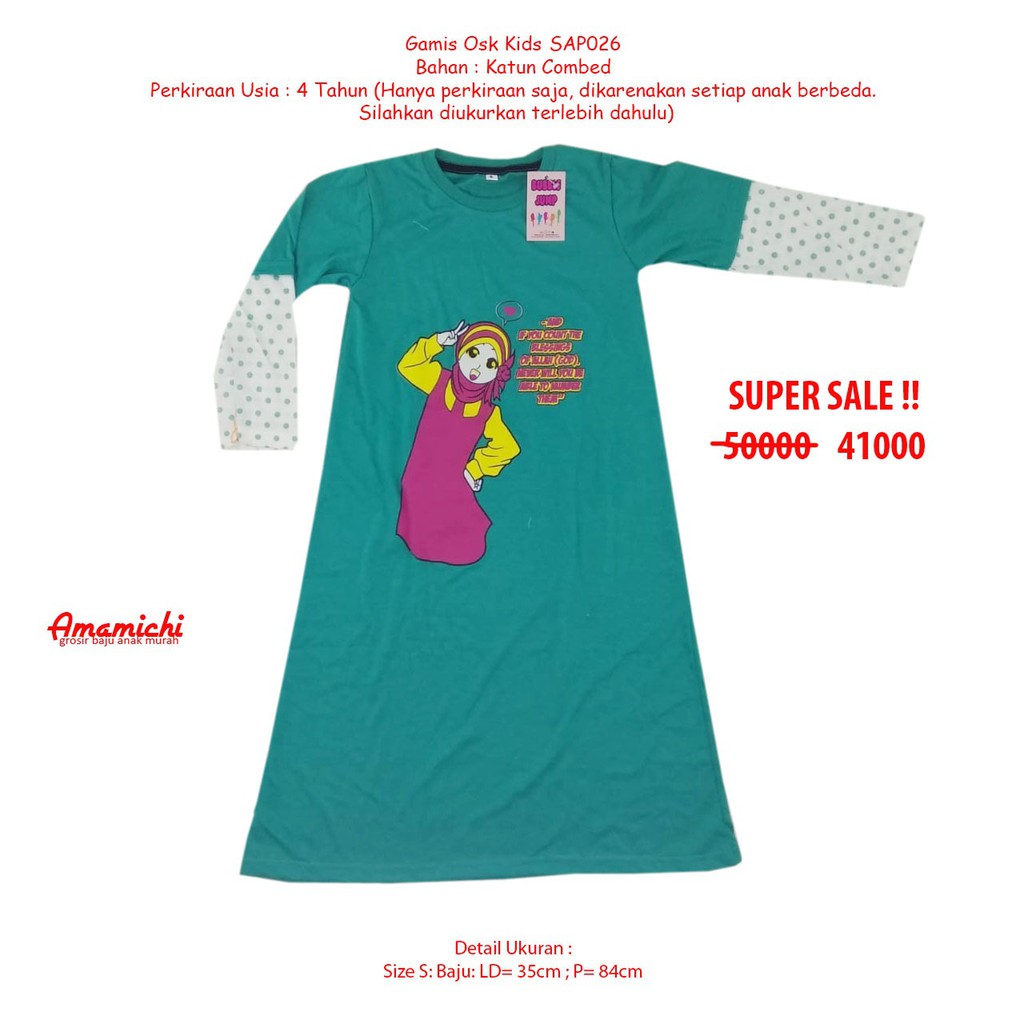 DISKON 1 PCS GROSIR  Gamis  Kaos  Anak Osk Kids Cewek 