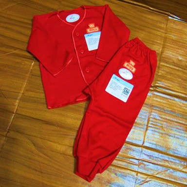 MIYO 3 Stelan Mix (Panjang + Pendek + Kuntung) Merah Size Newborn | 3-6 Bulan (1 Paket)