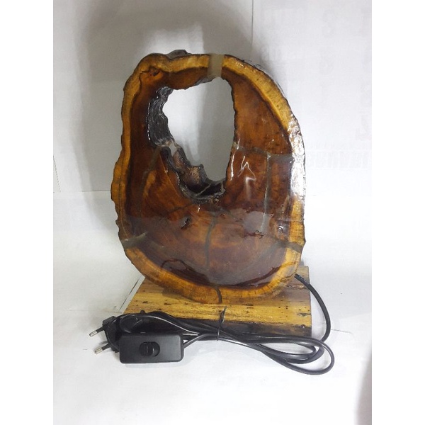 Lampu Hias Meja Kayu Jati kombinasi Epoxy Resin