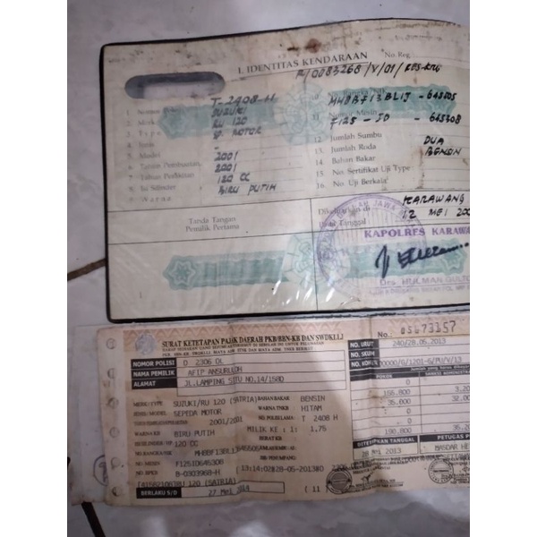 rengkes berkas dokumen paper satria lumba 120 2tak PLAT D BIRU PUTIH
