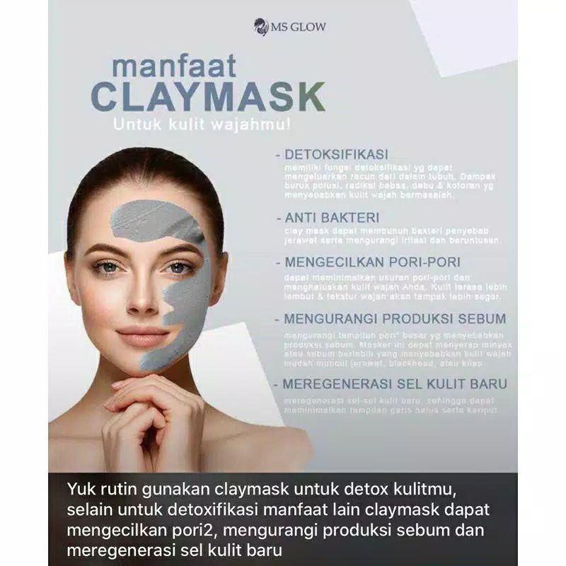 MASKER MS GLOW/CLAY MASK MS GLOW/CHARCOAL CLAY MASK/GREEN TEA CLAY MASK MS GLOW MASKER WAJAH