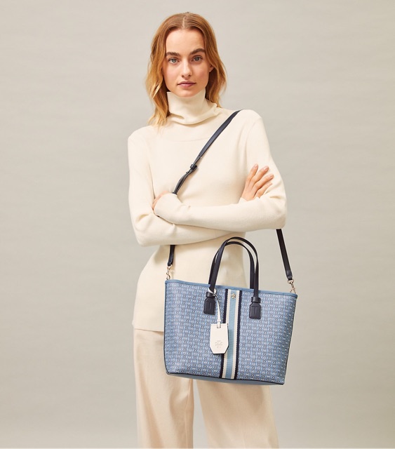 Tory Burch Gemini Link Tote Blue in Leather with Silver-tone - US