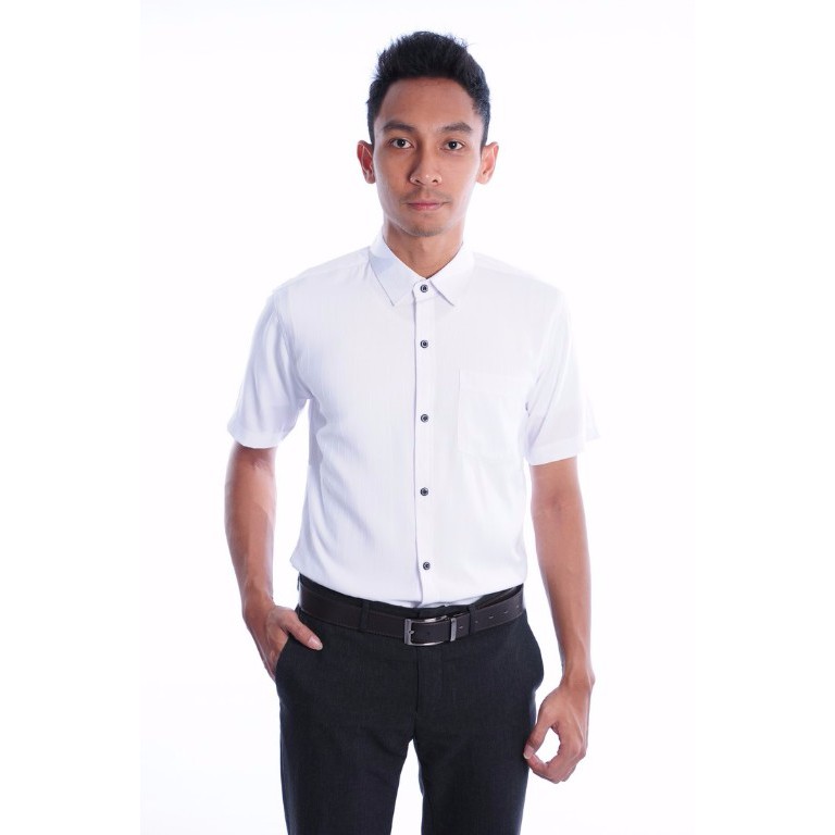 Kemeja Slimfit Formal / Kerja Lengan Pendek White Pattern Shirt Short - Pola Putih