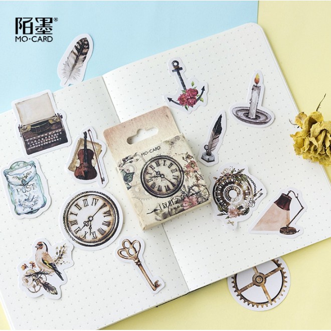 SET DIY STICKER OLD CLOCK DEKORASI SCRAPBOOK PLANNER DIARY (46pcs)