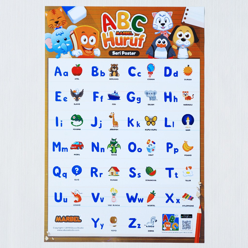 Poster Alphabet  Huruf  ABC Alat Peraga Pendidikan TK SD 