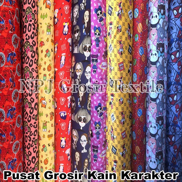 Diskont Harga Grosir - Bahan Kain Katun Polymicrotex Meteran Motif Karakter Kartun Batman Piyama