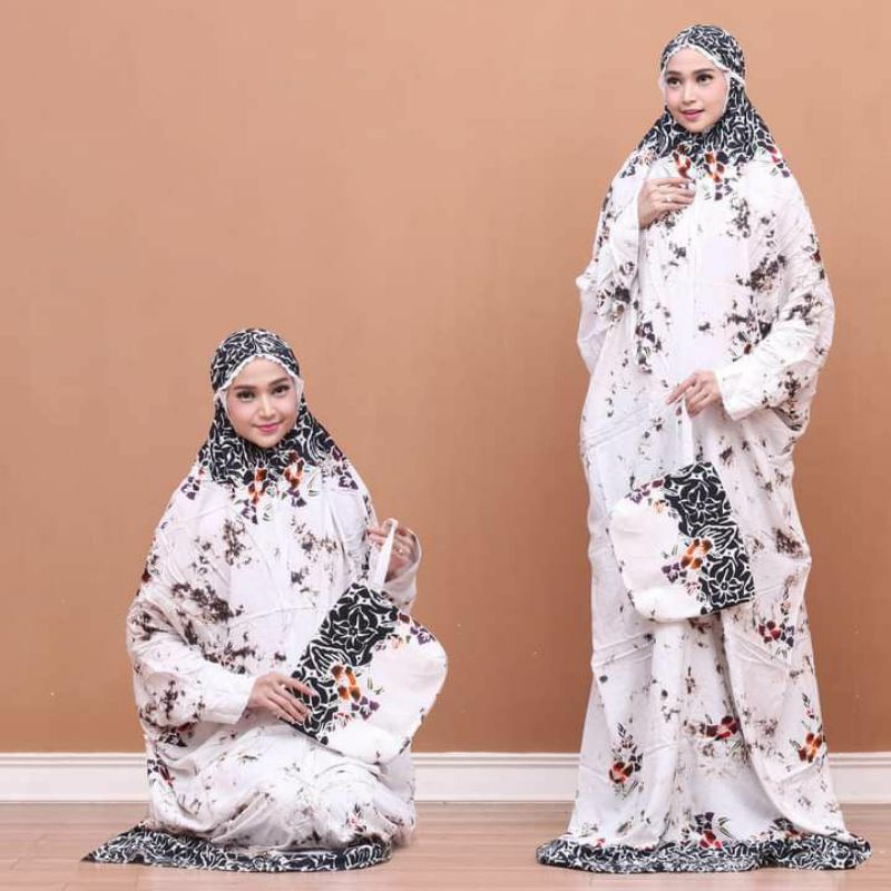 MUKENA TERUSAN RAYON JUMBO BATIK CAP ENCIM HITAM PUTIH BATIK PEKALONGAN