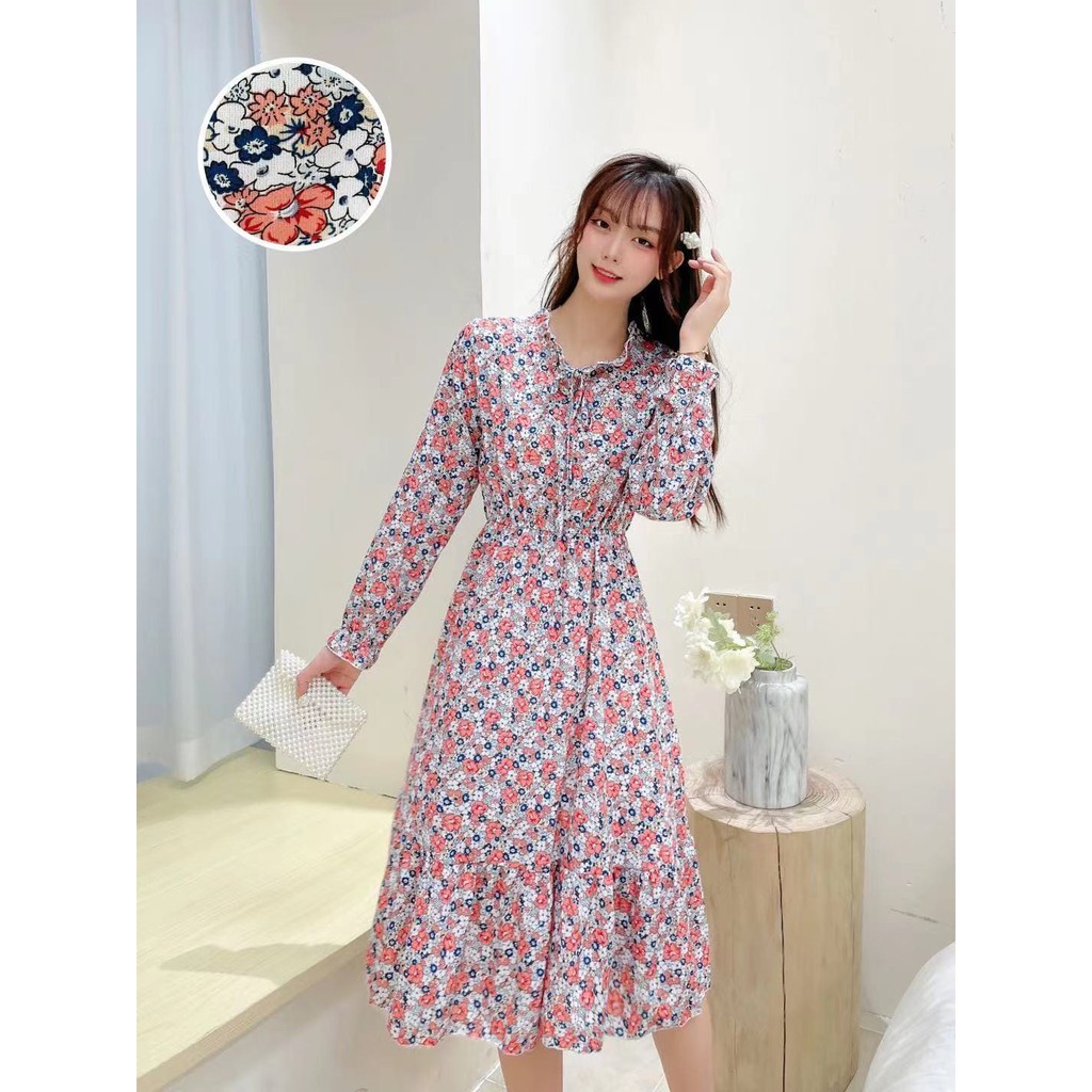 Gaun Wanita Motif Floral Dress Vintage Korean Style 9920 - 9925-FLORAL8