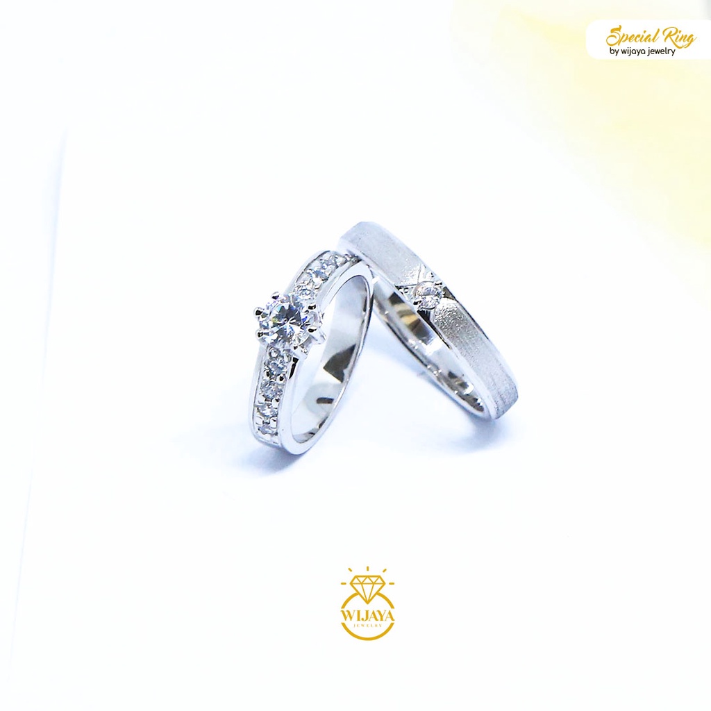 Cincin permata Platinum Emas Putih Custom Couple Pasangan Nikah TunanganLamaran Paket Hemat B6 Berga