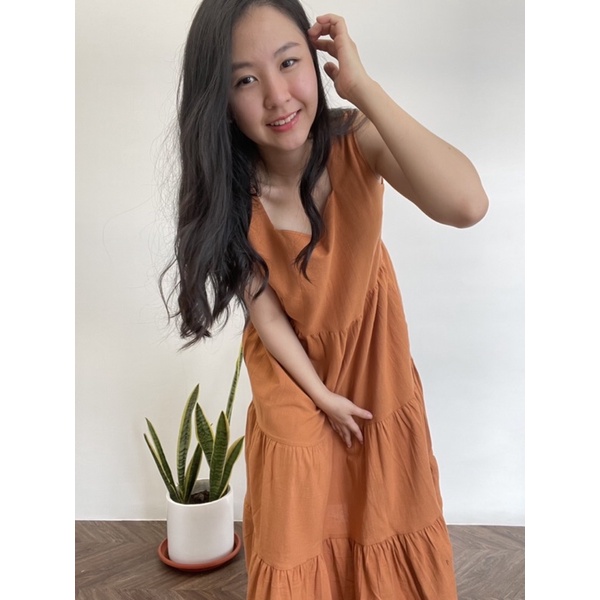 CANDICE MAXI DRESS BABYDOLL FREE MASK FLARE LINEN COTTON KATUN READY STOCK TOPPPOSH