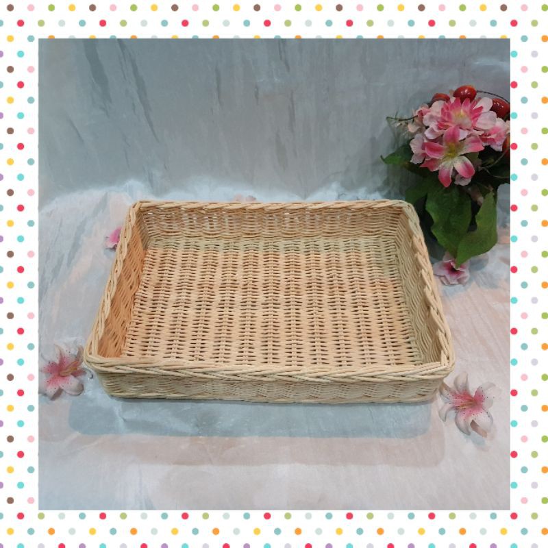 K68M - Keranjang rotan persegi M 36x26x7cm hampers parcel nampan kotak