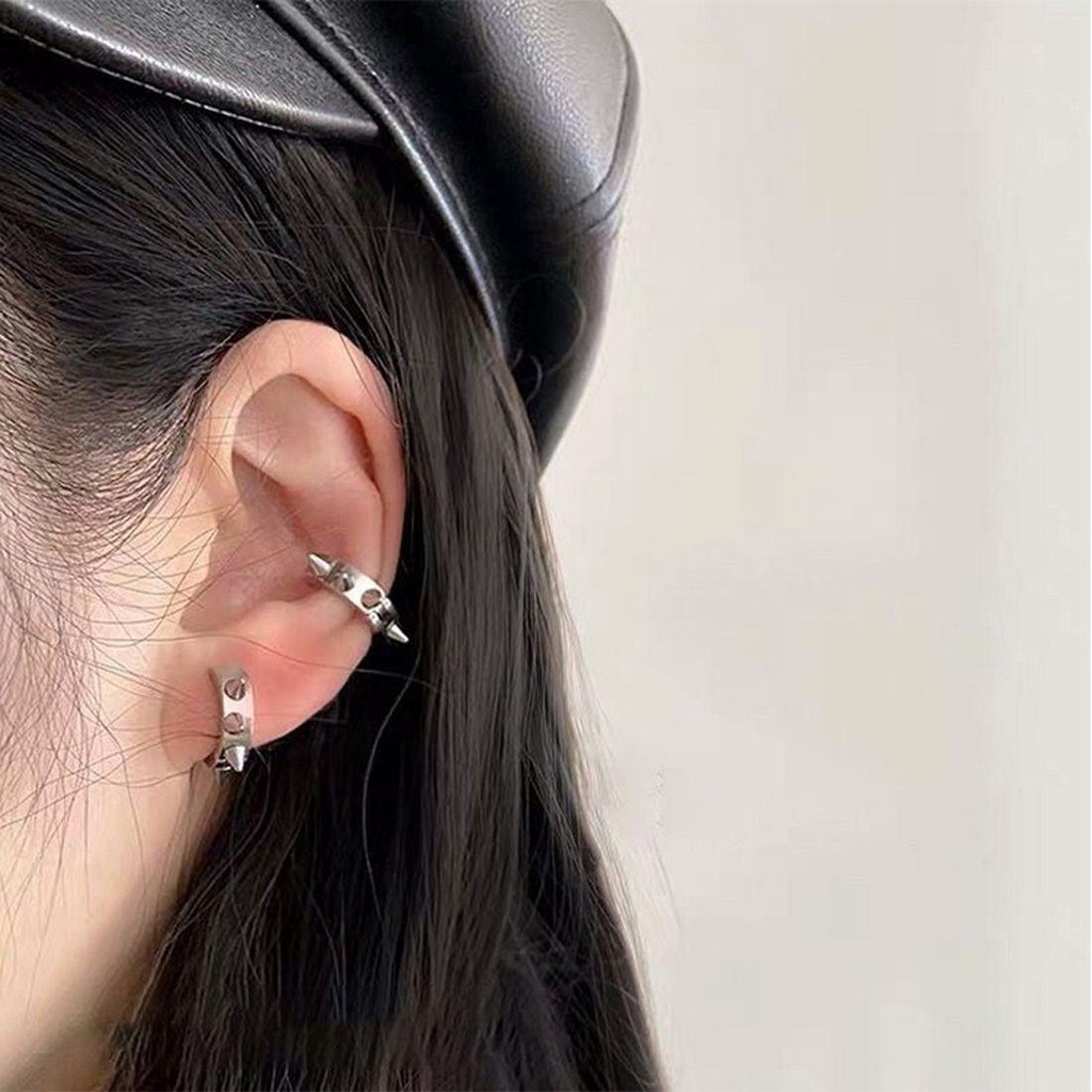 NEEDWAY Needway Punk Paku Keling Klip Telinga Mode Hip Hop Spike Perhiasan Tulang Rawan Telinga Manset Earclip Stud Earrings