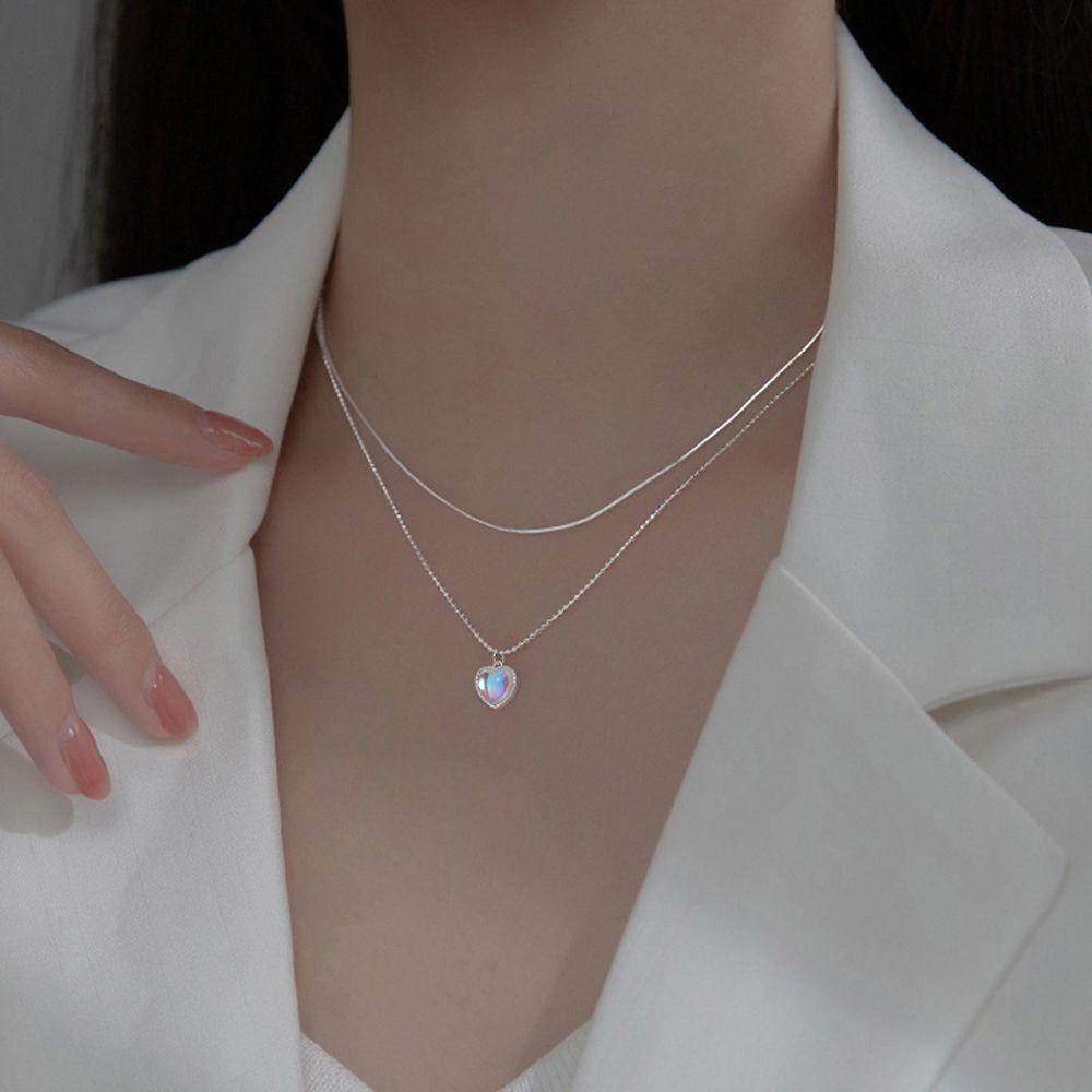 Needway   Korea Kalung Elegan Vintage Untuk Perempuan Liontin Opal Kristal Leher Perhiasan