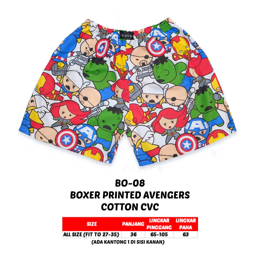 Celana Boxer Motif Avengers Unisex Cowok Cewek BO-08
