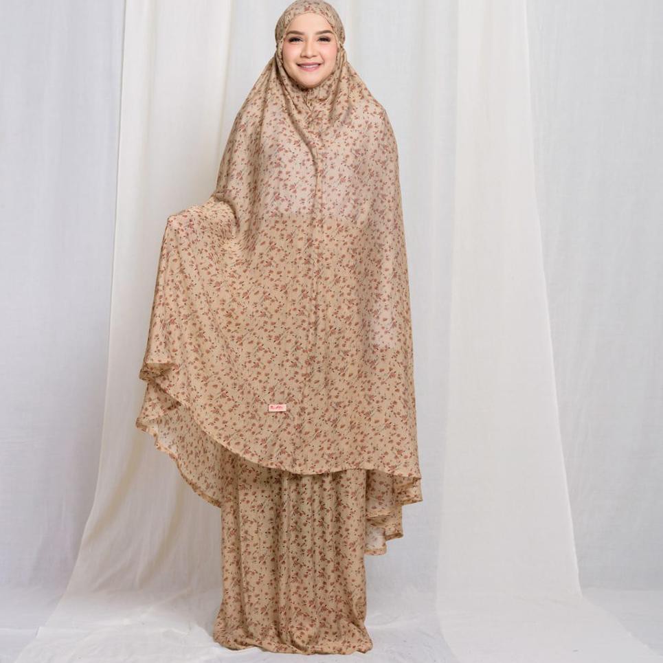 MECCANISM - MUKENA TRAVEL SILKY LITTLE FLOWER KHAKY