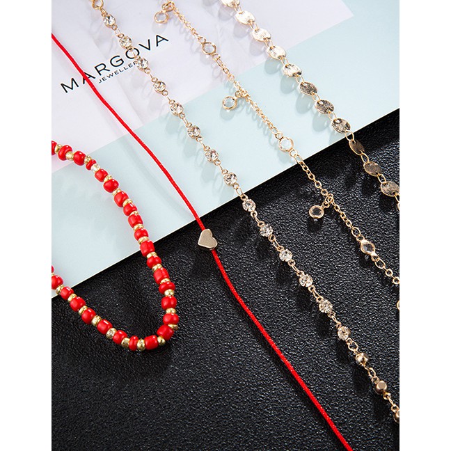 LRC Gelang Kaki Fashion Gold Wire Rope Bead Alloy Heart-shaped 5 Sets F94584