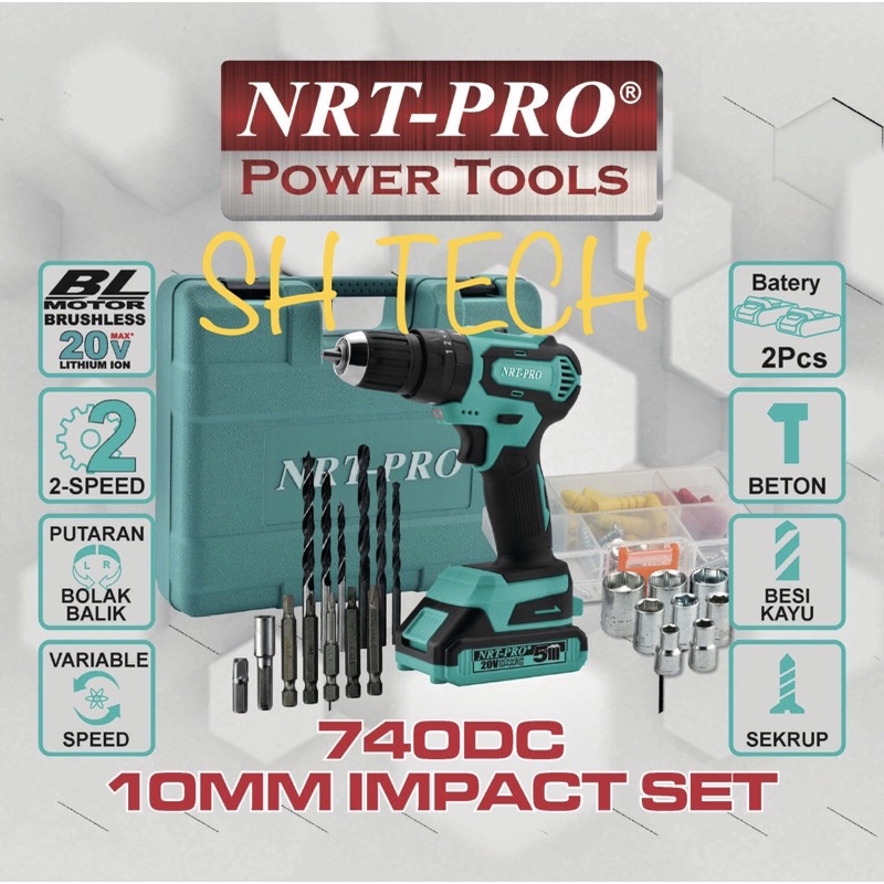 NRT PRO 740 DC 740DC BOR CORDLESS BRUSHLESS 20 VOLT MESIN BOR BATRE SET