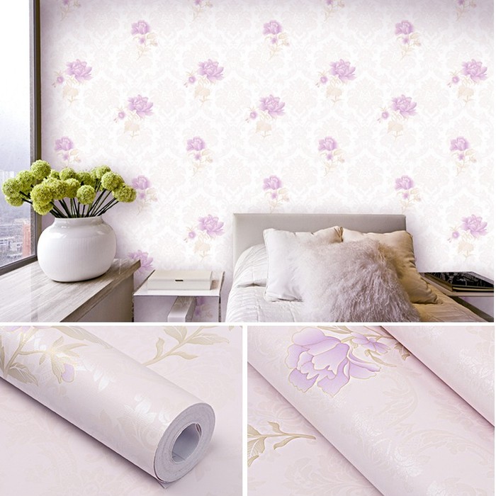 Wallpaper Dinding Sticker Motif Bunga Kilap Ungu