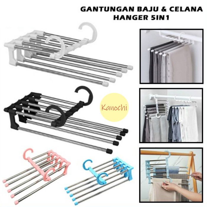 Gantungan Baju Celana Jilbab Hanger Stainless Steel Multifungsi 5IN1