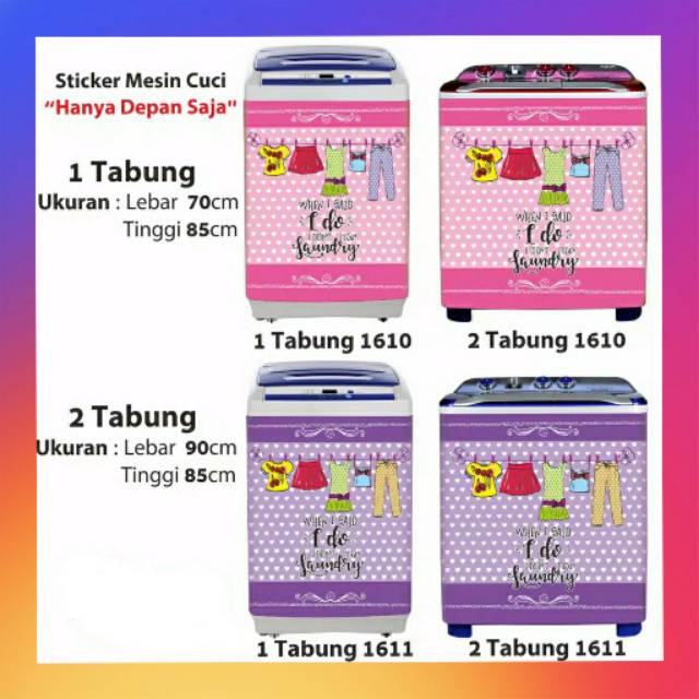 Stiker mesin cuci/mesin cuci 1 tabung/mesin cuci 2 tabung motif laundry no. 1608-1613