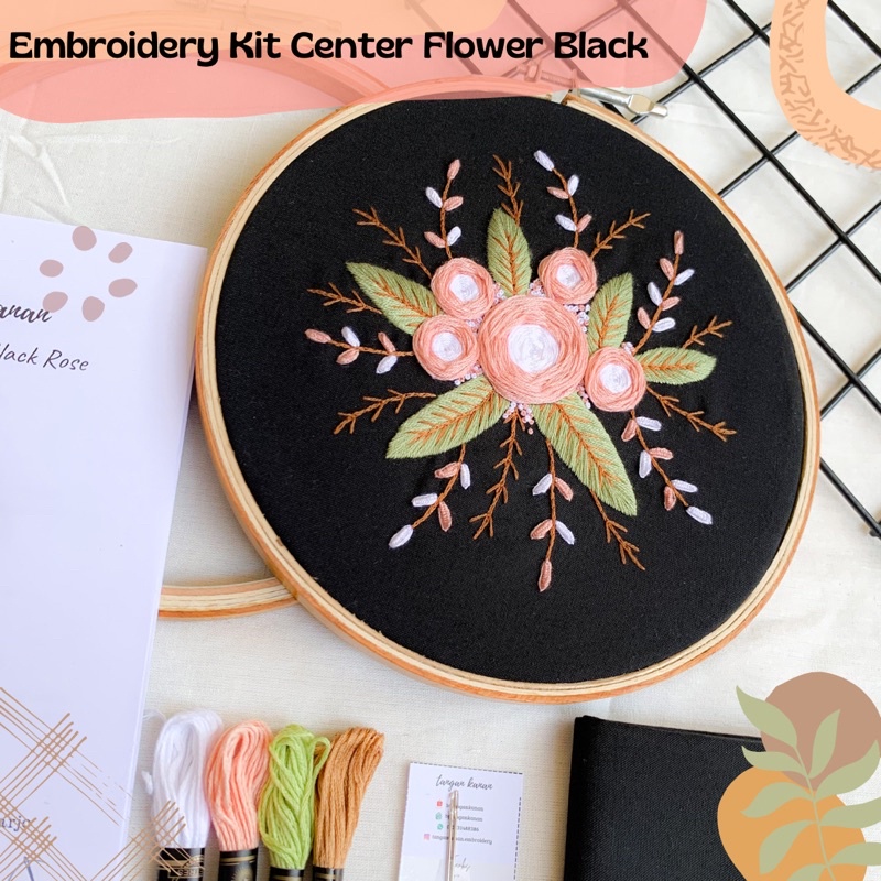 Embroidery Kit Center Flower Black Rose- Paket Sulam Tangan