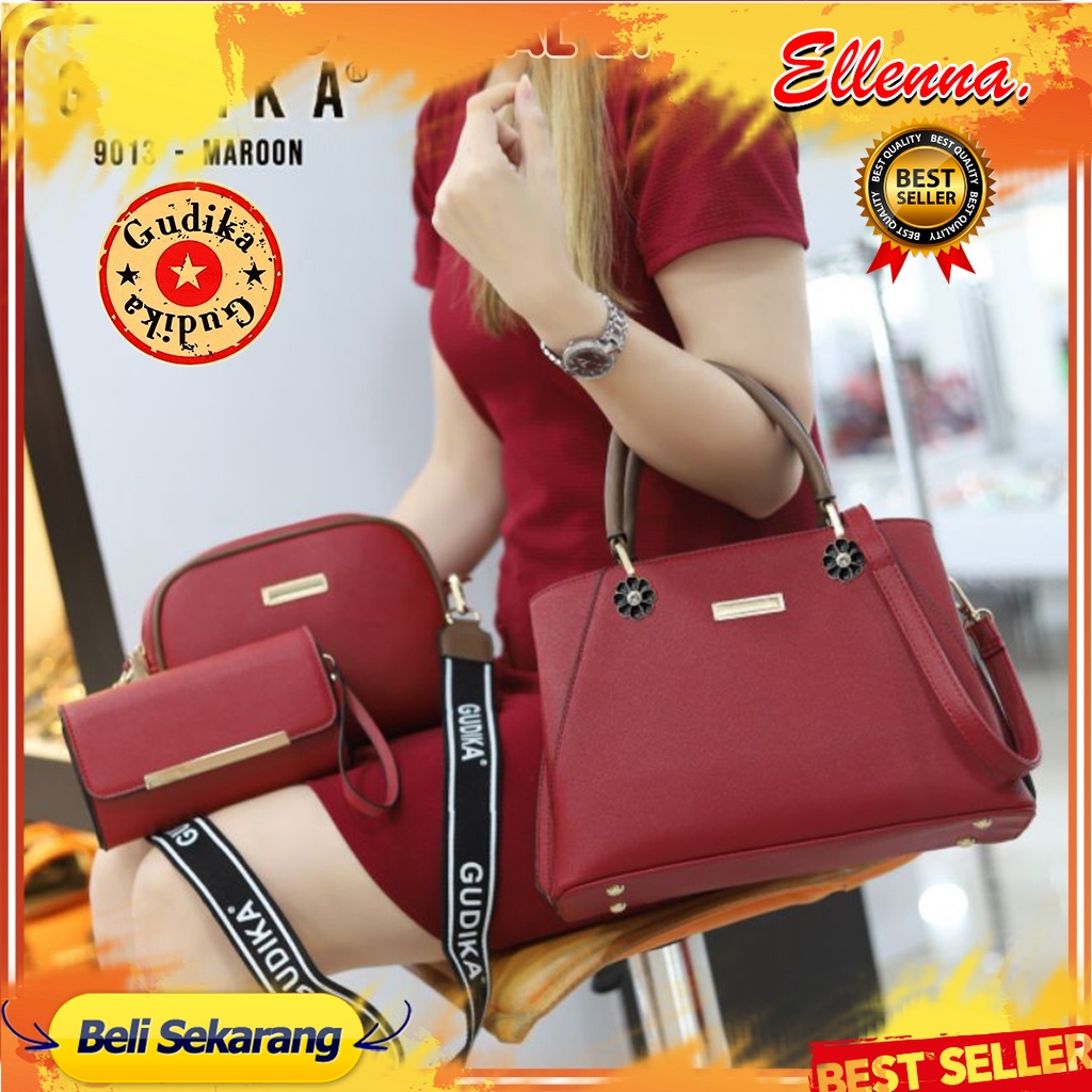 Tas GUDIKA 9013 - Tas Set Dompet & Mini Bag Selempang 3in1 Tas Wanita Kekinian Import Original Terba