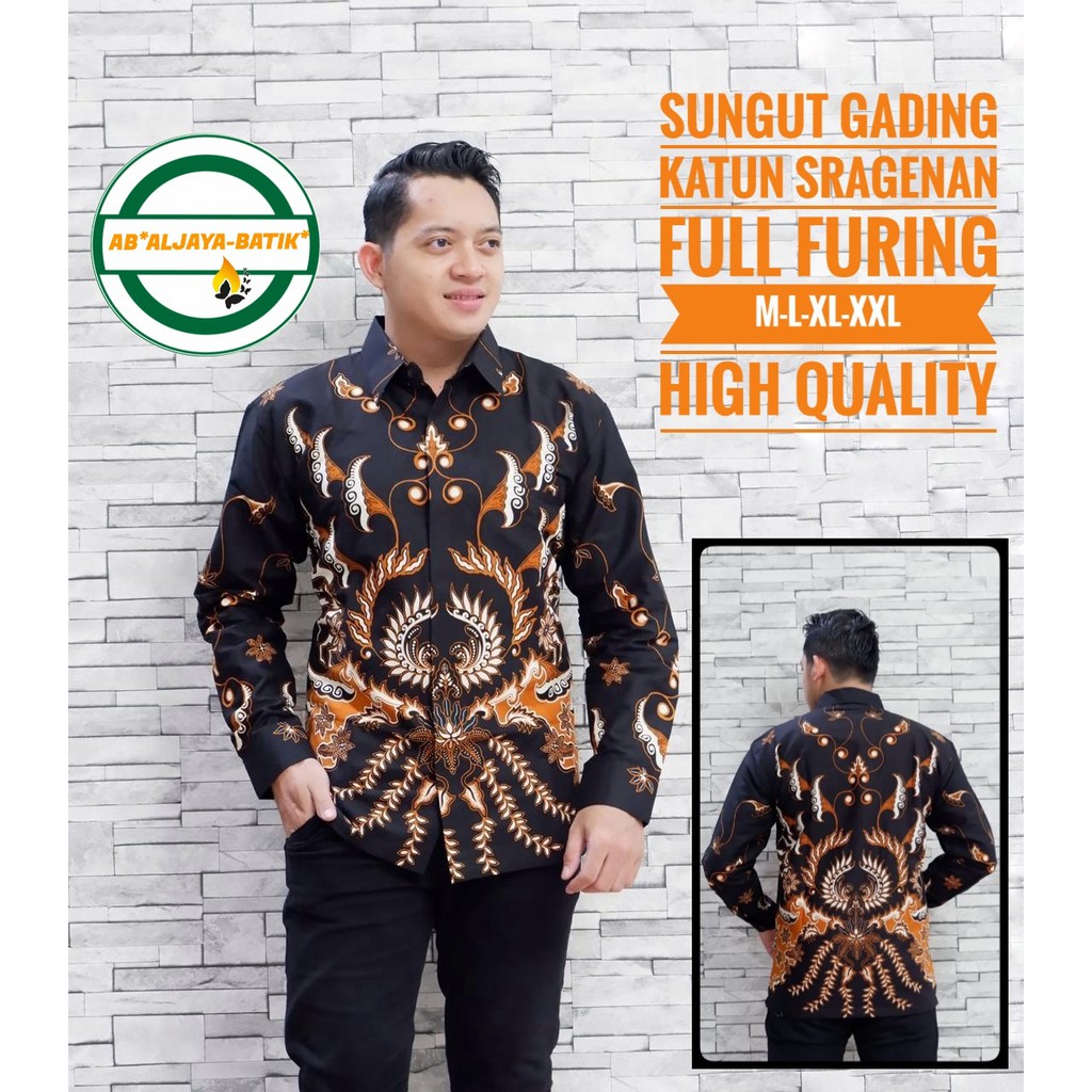 SUNGUT GADING Baju Kemeja Batik Pria Solo Premium Modern Lengan Panjang Katun FULL FURING Aljaya