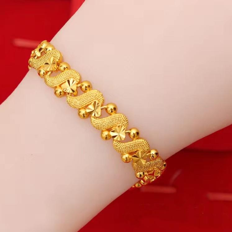 Serbuuuu.. Hong Kong Bebas Pajak Tipe S Gelang Emas Asli Fashion Wanita Emas Murni Kekasih Nikah Had