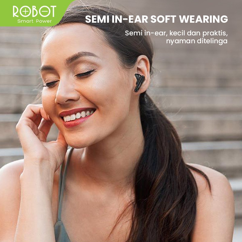 Robot Earphone Airbuds T10 Waterproof IPX4 Semi-In-Ear TWS True Wireless Stereo - Garansi 1 Tahun