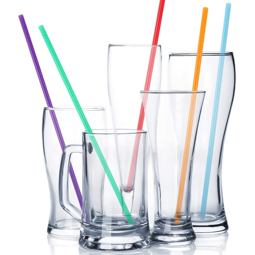 100pcs / Pak Sedotan Plastik Sekali Pakai Model Lurus Mulut Datar Untuk Minum Jus / Katering / Dapur